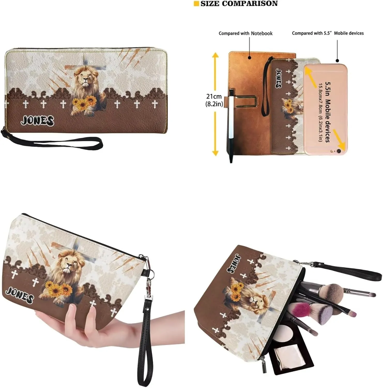 Personalized Purse 3 Pcs Custom Purse and Wallet Set with Makeup Bag Customized Tote Bag with Name for Women