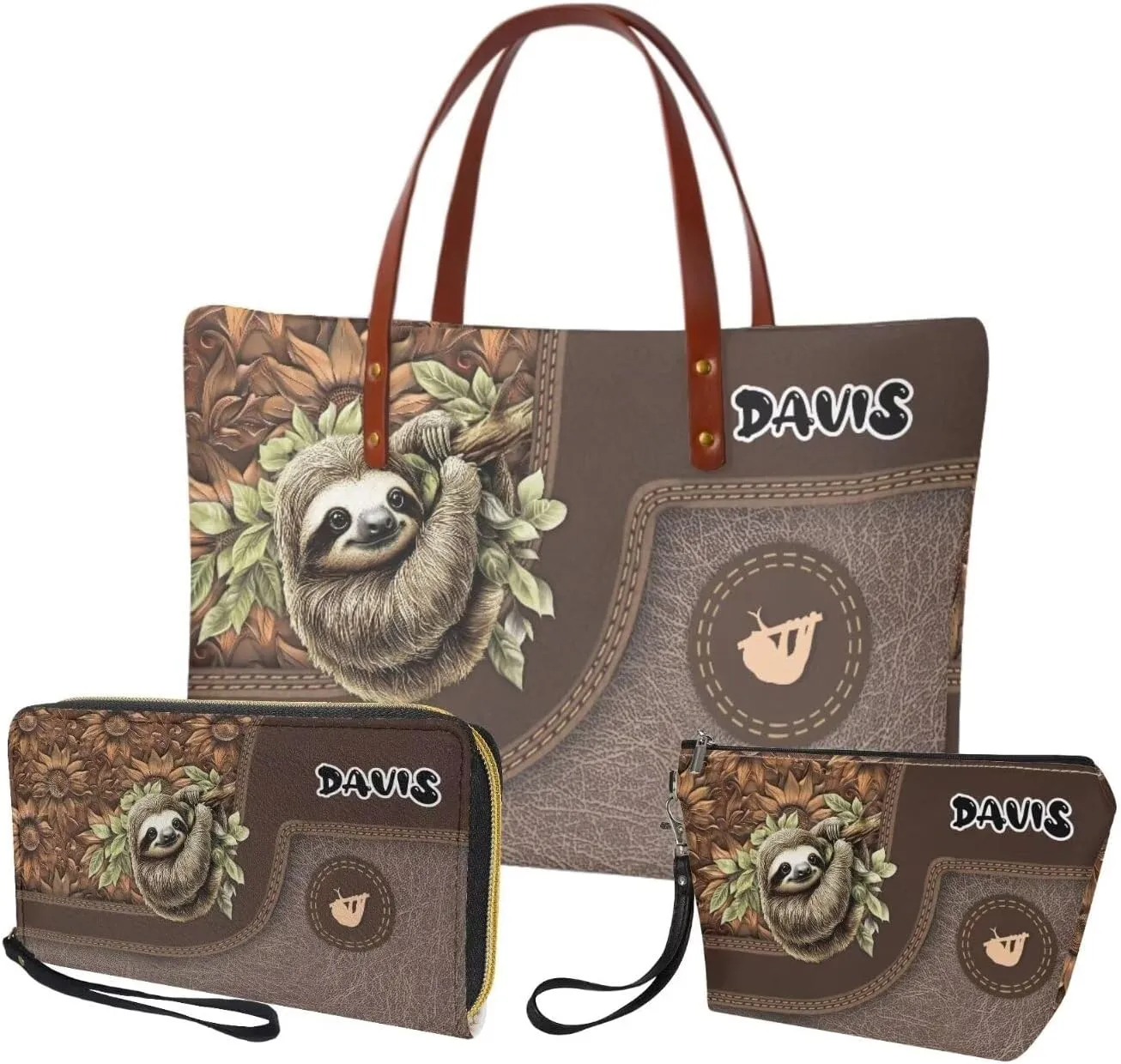 Personalized Purse 3 Pcs Custom Purse and Wallet Set with Makeup Bag Customized Tote Bag with Name for Women