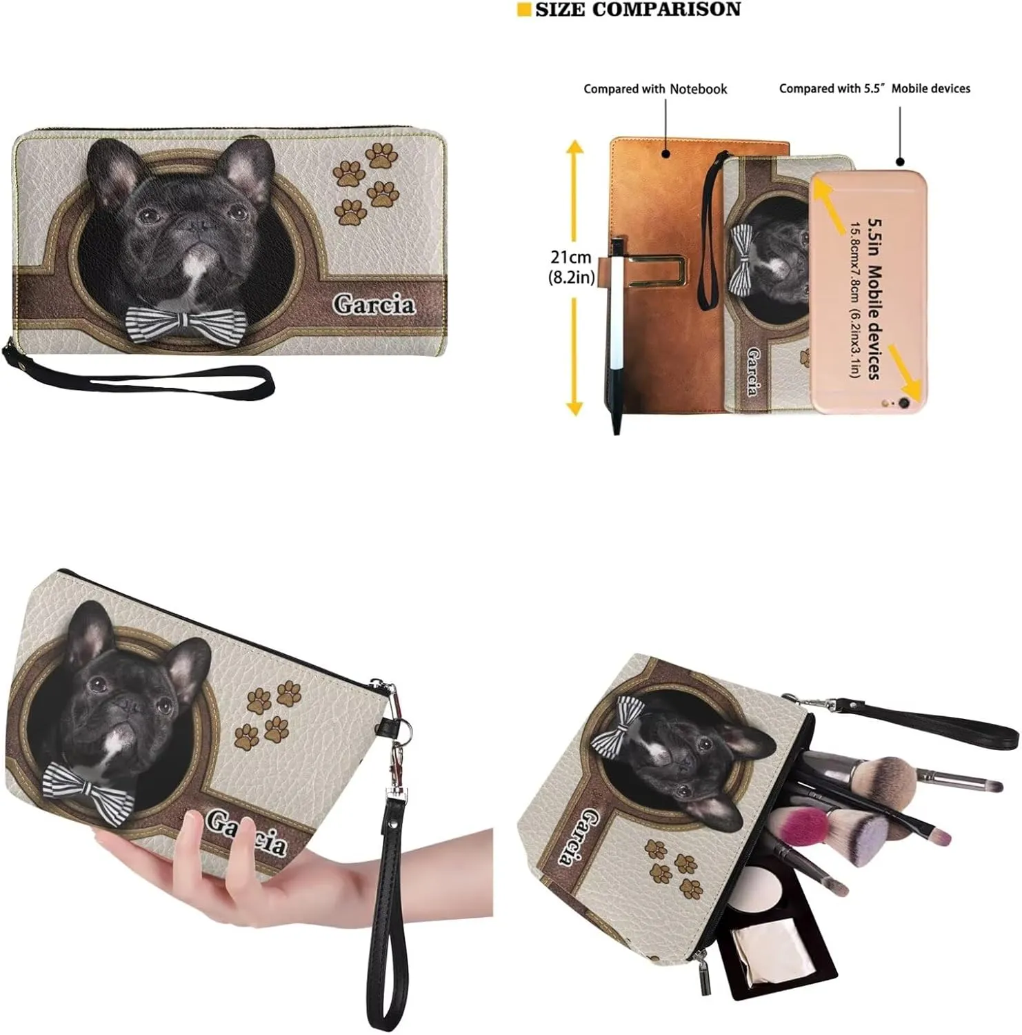 Personalized Purse 3 Pcs Custom Purse and Wallet Set with Makeup Bag Customized Tote Bag with Name for Women