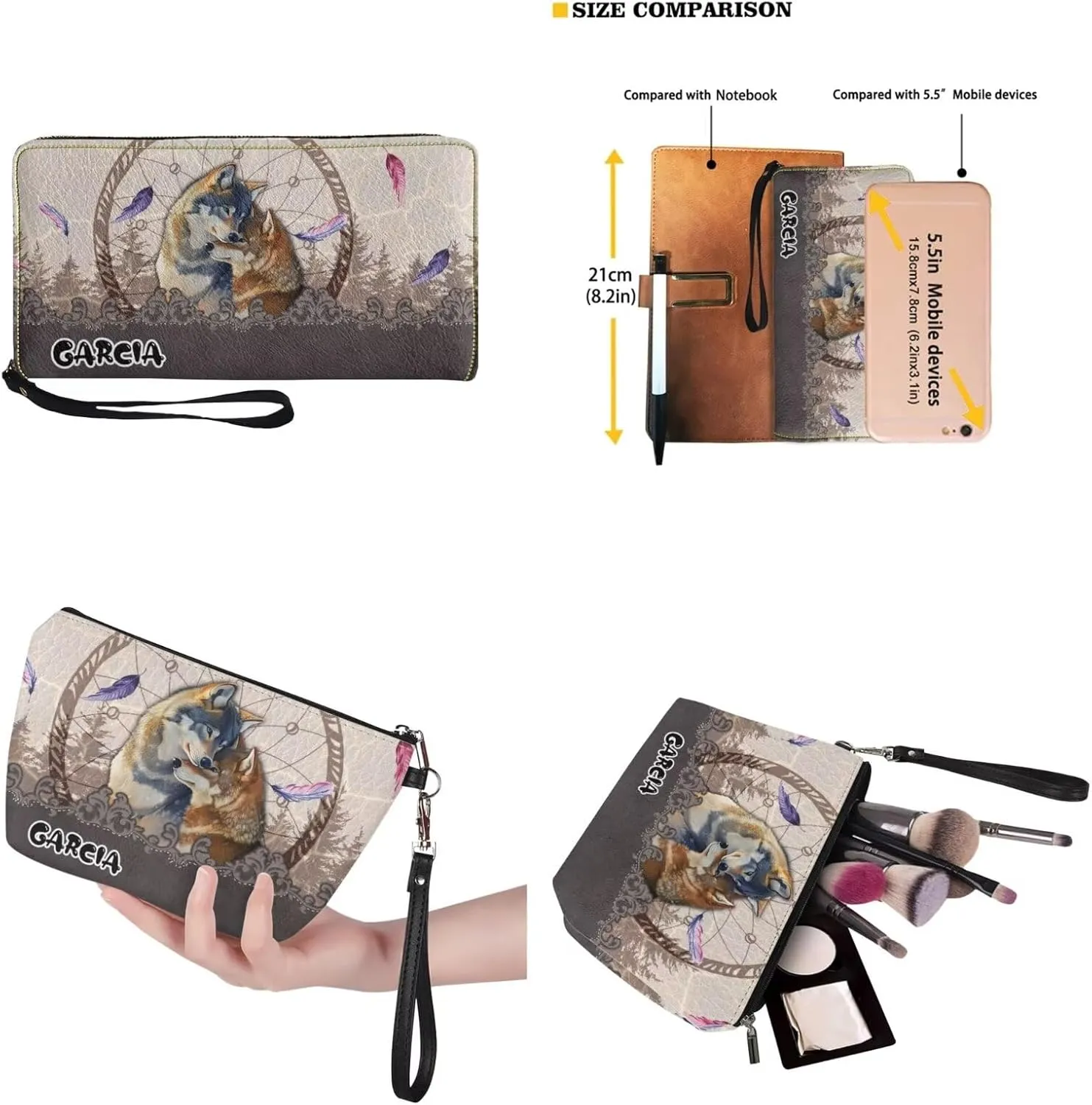 Personalized Purse 3 Pcs Custom Purse and Wallet Set with Makeup Bag Customized Tote Bag with Name for Women