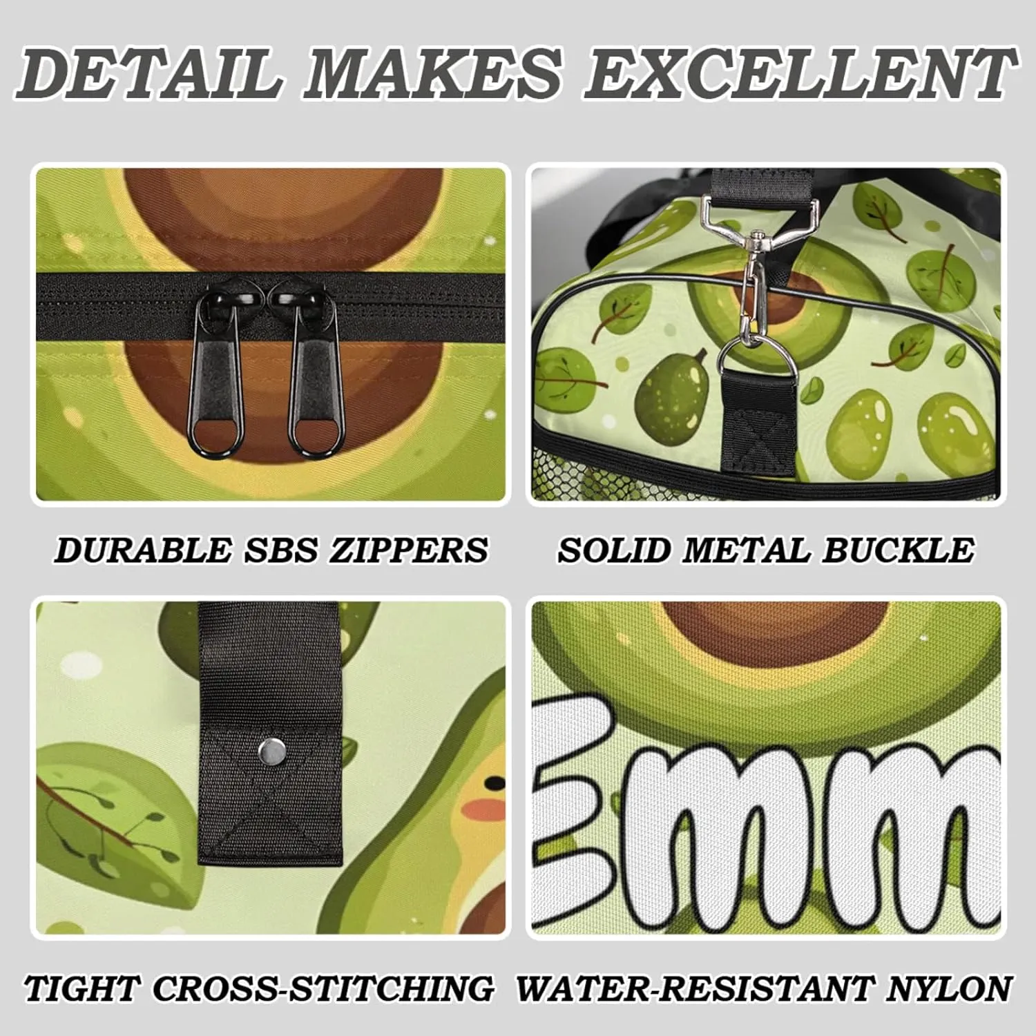 Personalized Summer Cute Avocado Travel Duffel Bag with Name, Custom Gym Sport Bag Funny Green Carry On Weekend Overnight Duffel Bag for Men Women