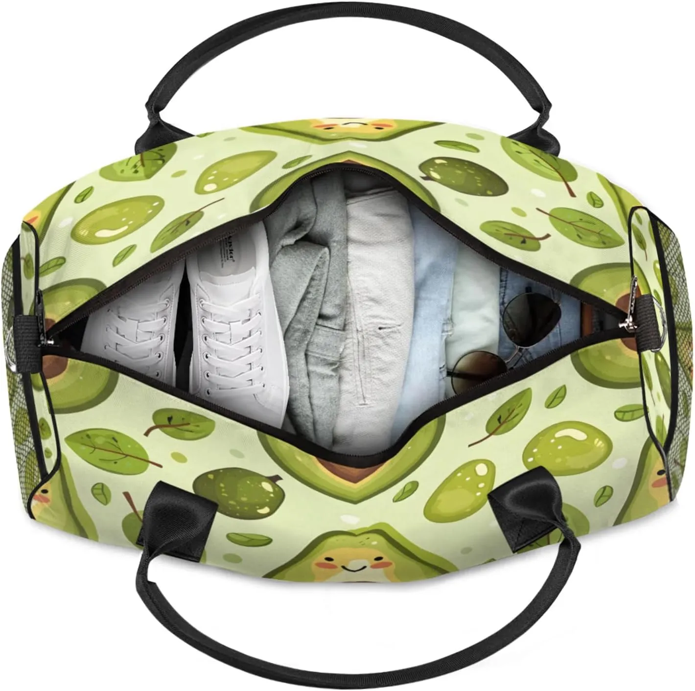 Personalized Summer Cute Avocado Travel Duffel Bag with Name, Custom Gym Sport Bag Funny Green Carry On Weekend Overnight Duffel Bag for Men Women