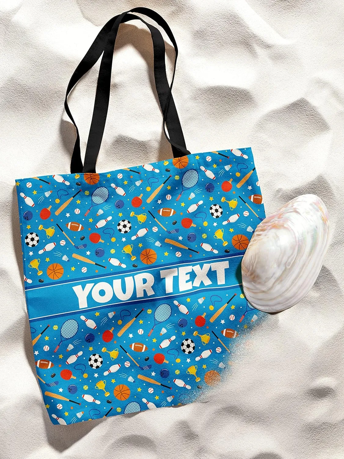 Personalized Tote Bag - Sports, Custom Name/Text, Reusable w/Straps, Canvas Cloth Fabric, Customized Gift Idea, Birthday/Christmas/Holiday Present, 13x13