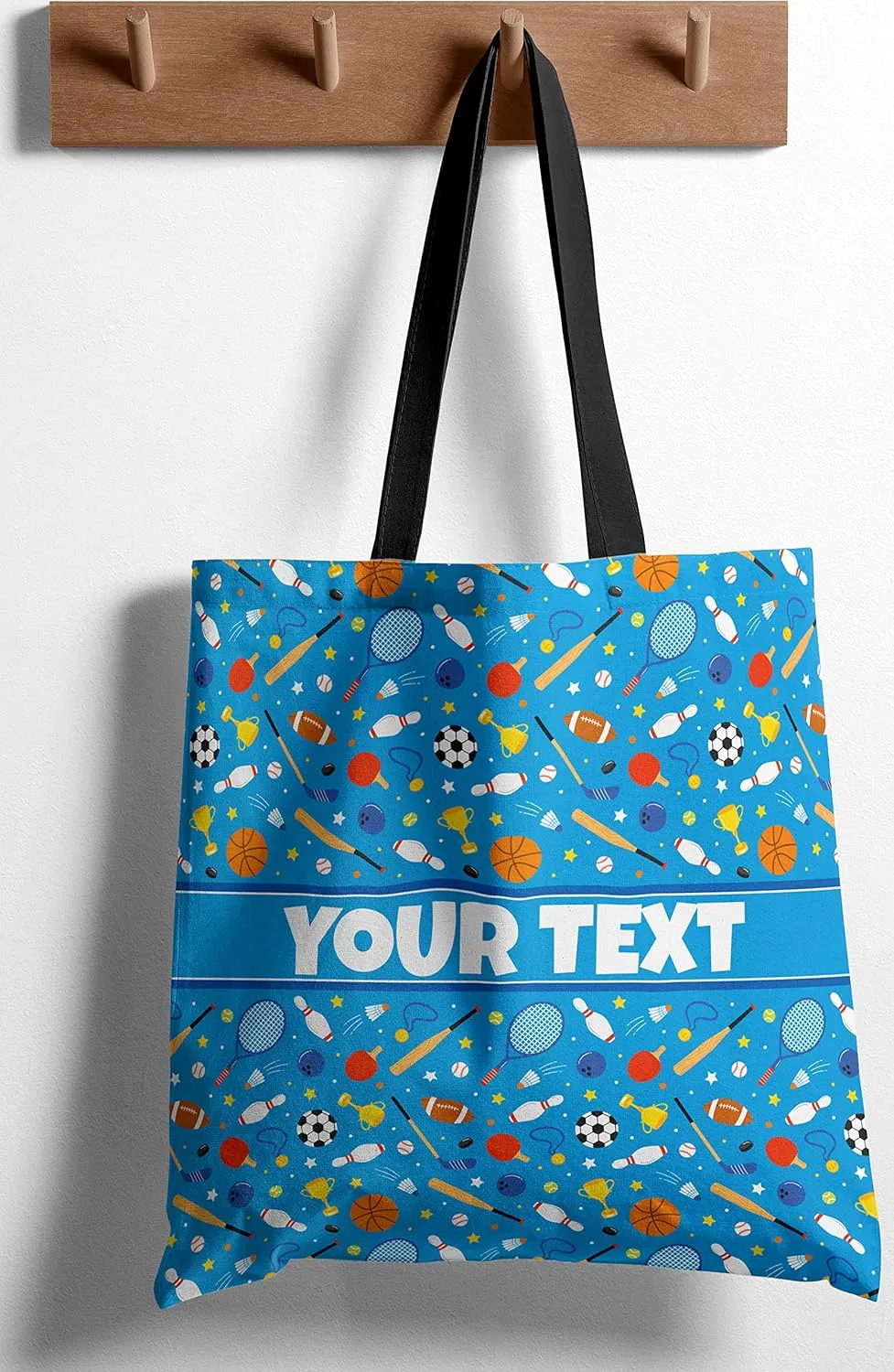 Personalized Tote Bag - Sports, Custom Name/Text, Reusable w/Straps, Canvas Cloth Fabric, Customized Gift Idea, Birthday/Christmas/Holiday Present, 13x13