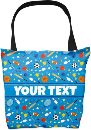 Personalized Tote Bag - Sports, Custom Name/Text, Reusable w/Straps, Canvas Cloth Fabric, Customized Gift Idea, Birthday/Christmas/Holiday Present, 13x13