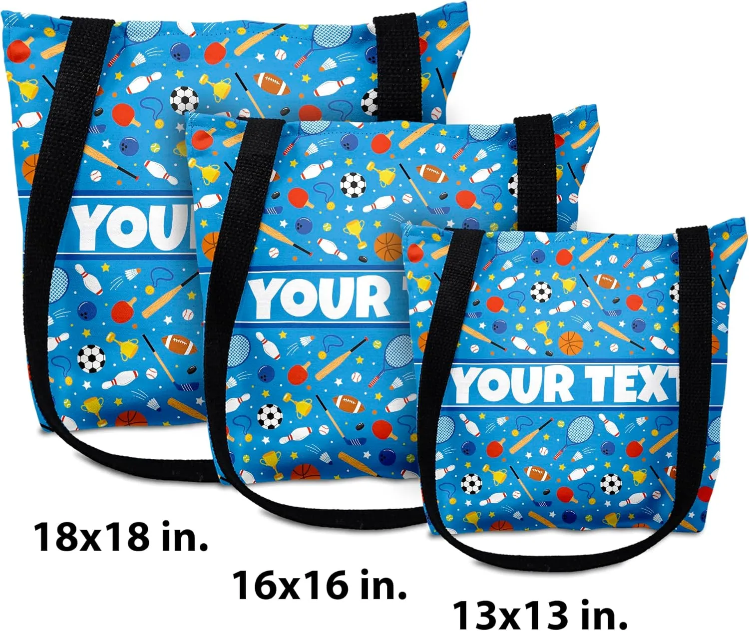 Personalized Tote Bag - Sports, Custom Name/Text, Reusable w/Straps, Canvas Cloth Fabric, Customized Gift Idea, Birthday/Christmas/Holiday Present, 13x13