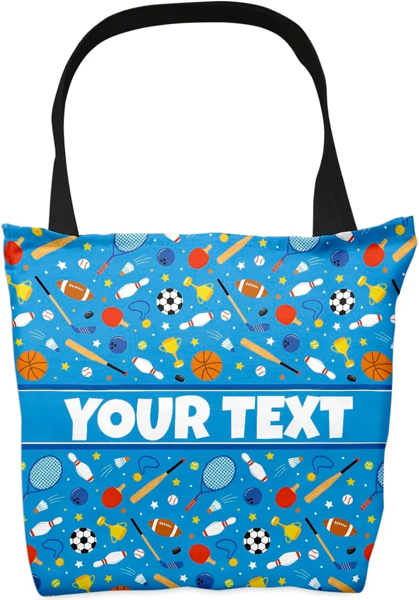 Personalized Tote Bag - Sports, Custom Name/Text, Reusable w/Straps, Canvas Cloth Fabric, Customized Gift Idea, Birthday/Christmas/Holiday Present, 13x13