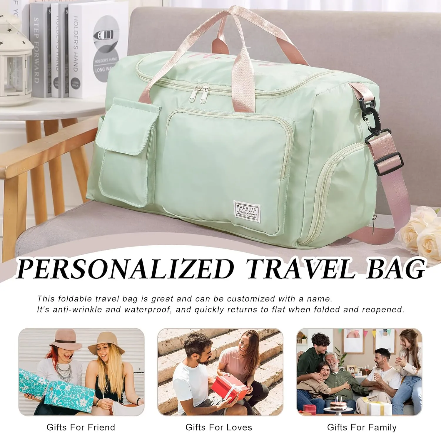 Personalized Travel Duffle Bag for Women: Waterproof Multi-compartment with Shoulder Strap, Gift for Traveler Lover
