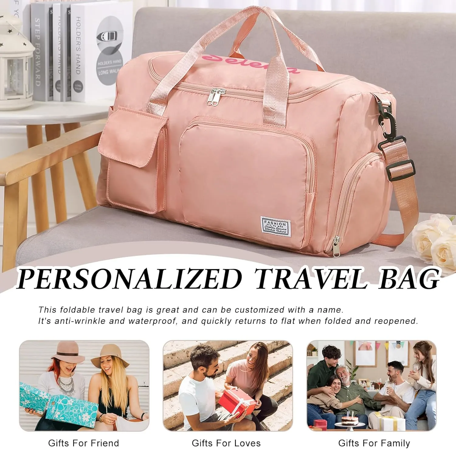 Personalized Travel Duffle Bag for Women: Waterproof Multi-compartment with Shoulder Strap, Gift for Traveler Lover