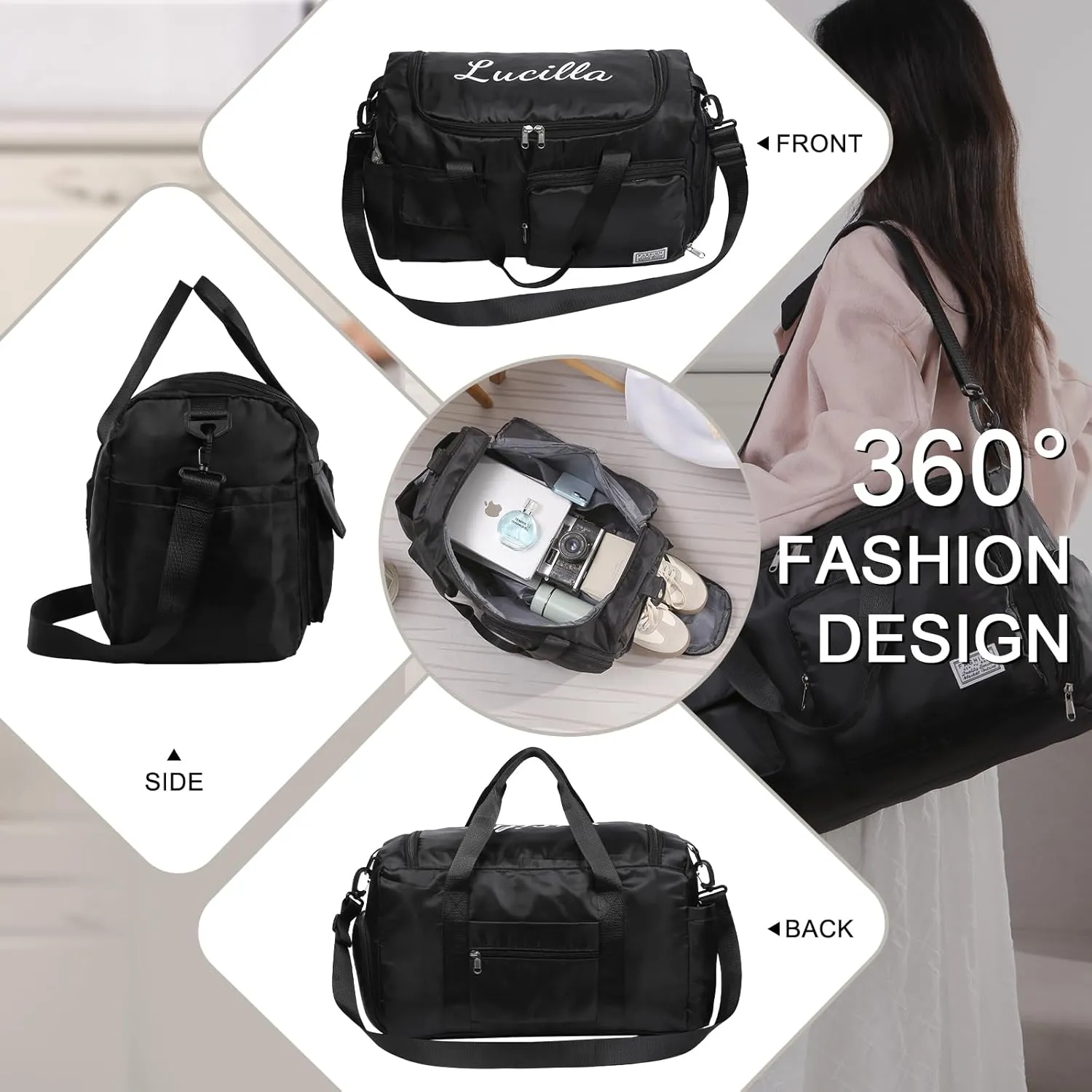 Personalized Travel Duffle Bag for Women: Waterproof Multi-compartment with Shoulder Strap, Gift for Traveler Lover