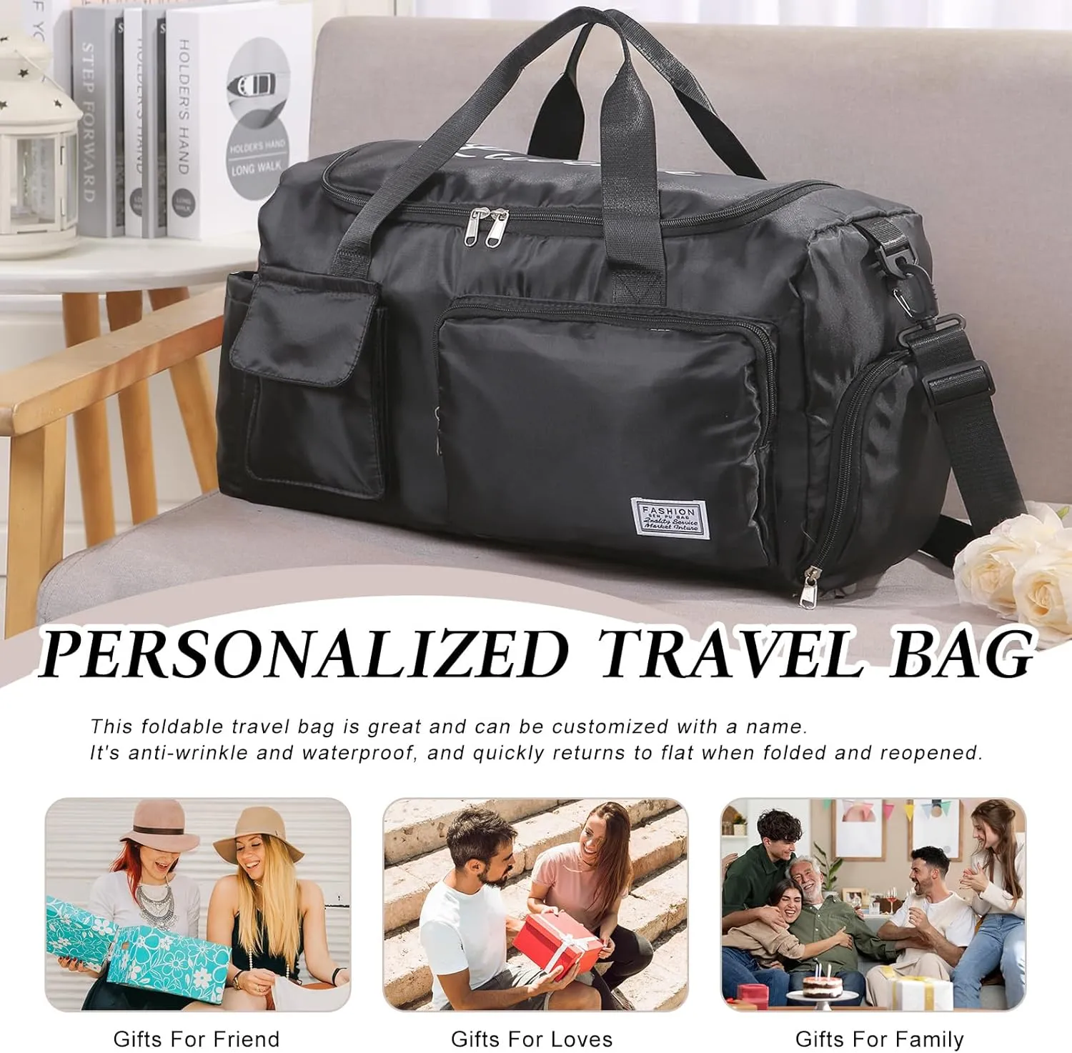 Personalized Travel Duffle Bag for Women: Waterproof Multi-compartment with Shoulder Strap, Gift for Traveler Lover