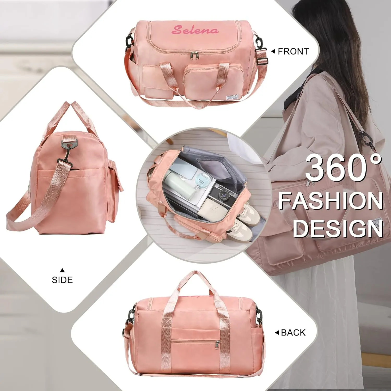 Personalized Travel Duffle Bag for Women: Waterproof Multi-compartment with Shoulder Strap, Gift for Traveler Lover