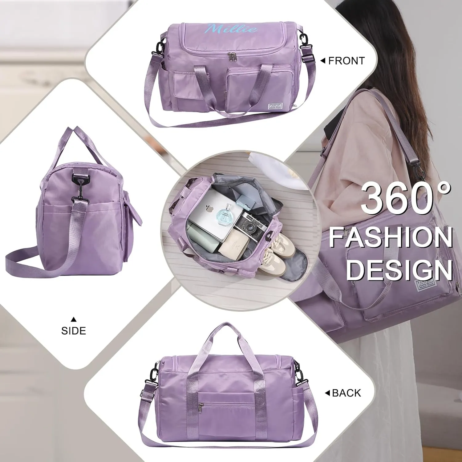 Personalized Travel Duffle Bag for Women: Waterproof Multi-compartment with Shoulder Strap, Gift for Traveler Lover