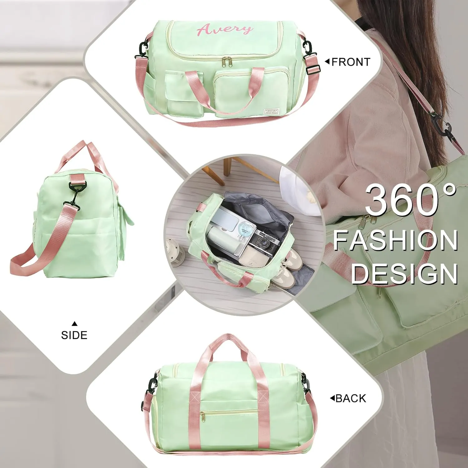 Personalized Travel Duffle Bag for Women: Waterproof Multi-compartment with Shoulder Strap, Gift for Traveler Lover