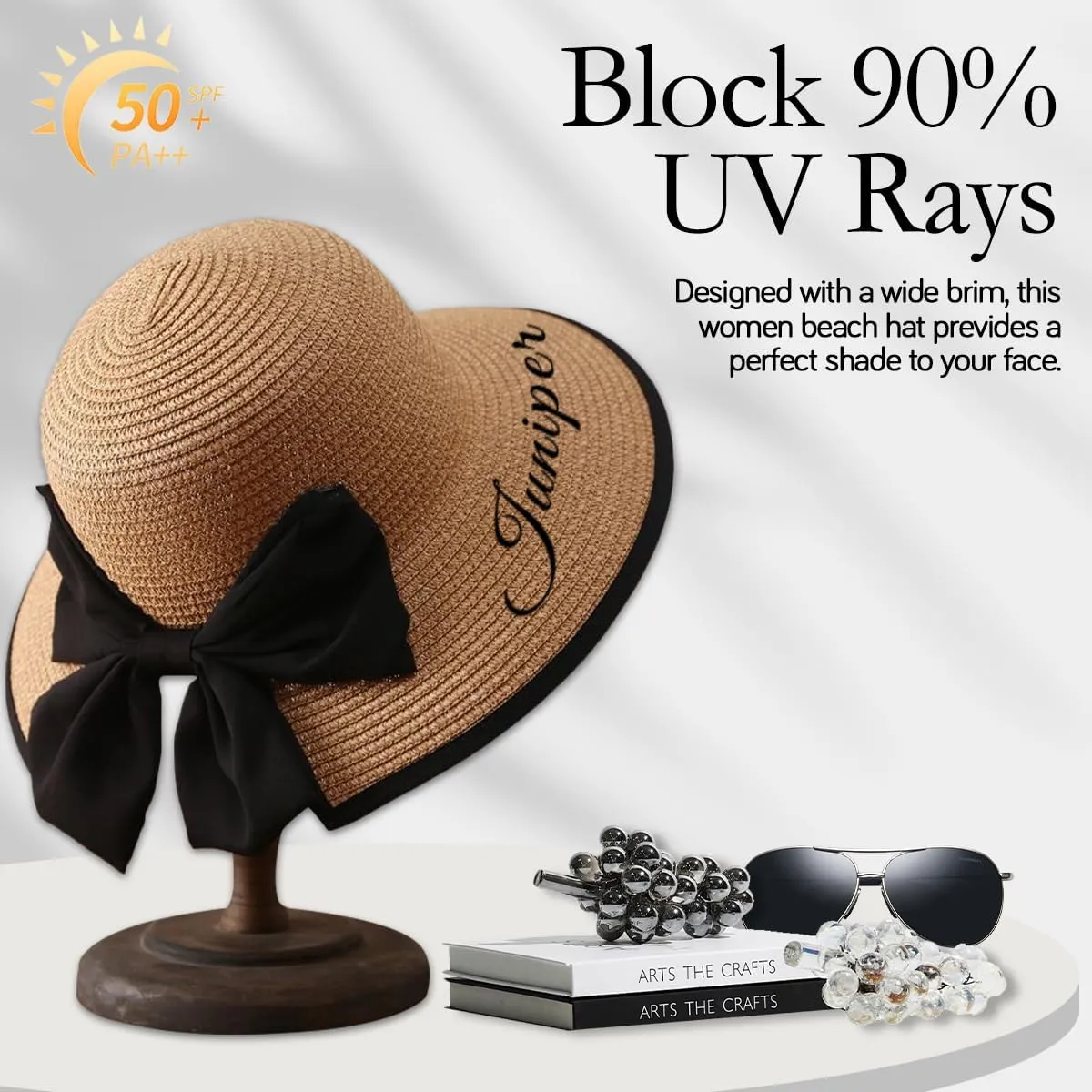 Personalized Women Straw Hat and Tote Bag Set,Custom Name Wide Brim Sun Hat Summer Foldable Floppy Beach Bag Travel Vacation