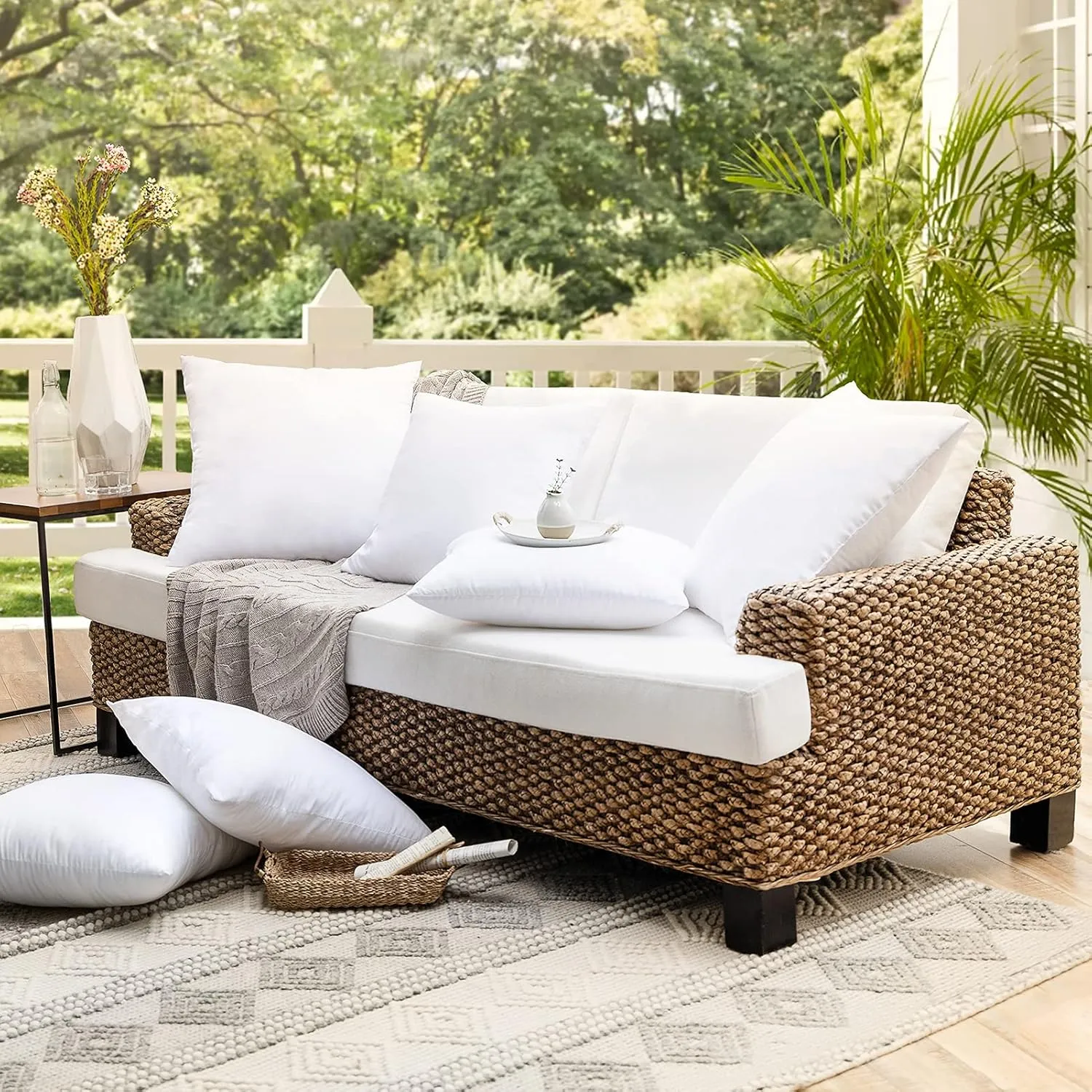 Phantoscope 12 x 20 Outdoor Pillow Inserts - Pack of 4 Outdoor Pillows Water Resistant Throw Pillow Inserts Hypoallergenic Square Decorative Couch Sham Cushion Stuffer