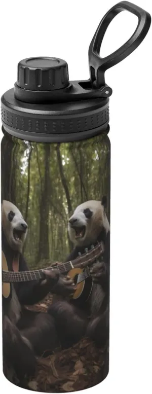 PHAYAH Giant Panda Playing Guitar Camping Hiking Hydration Flask Stainless Steel, Double Walled & Vacuum Insulated Water Bottle