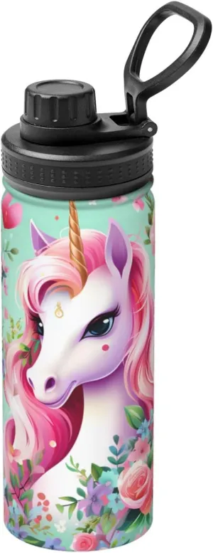PHAYAH Pink Unicorn Camping Hiking Hydration Flask Stainless Steel, Double Walled & Vacuum Insulated Water Bottle