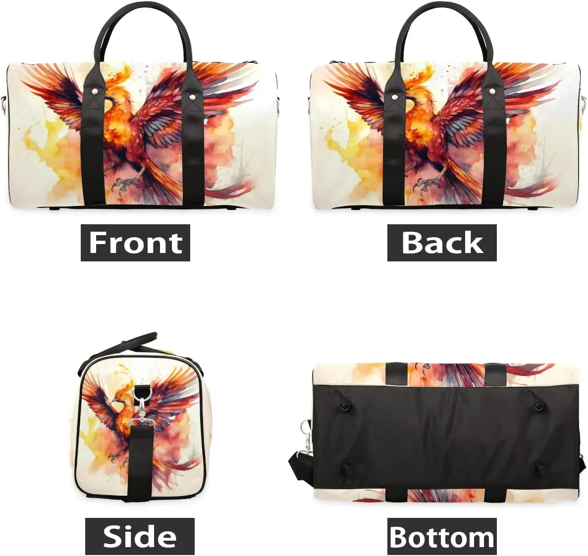Phoenix Design Travel Duffel Bag for Women Men Waterproof Foldable Overnight Weekender Bag Large Capacity Sports Gym Bag