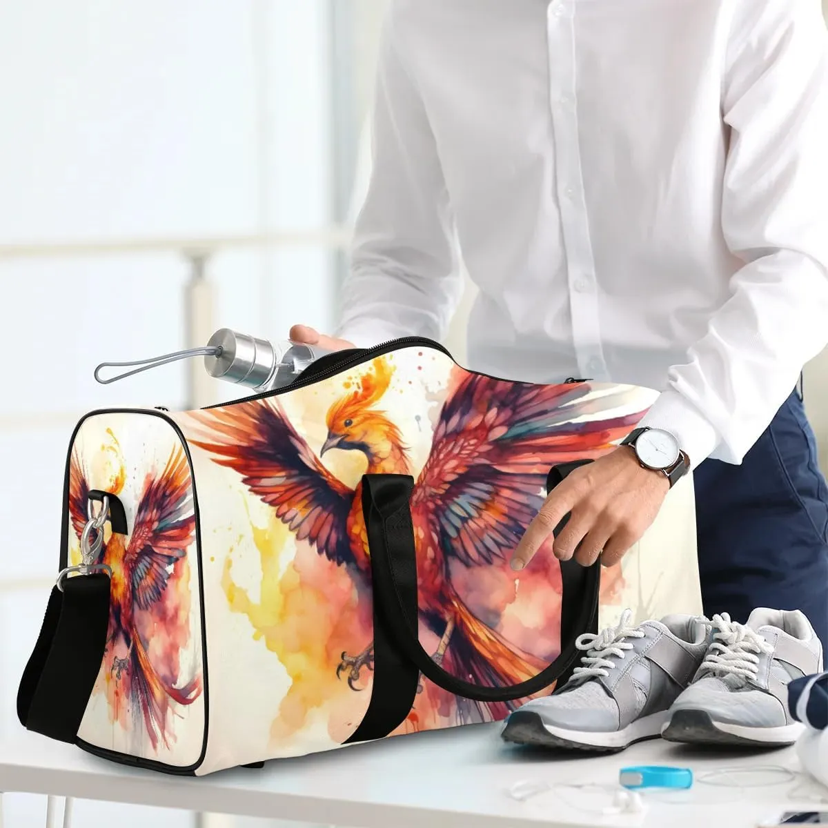 Phoenix Design Travel Duffel Bag for Women Men Waterproof Foldable Overnight Weekender Bag Large Capacity Sports Gym Bag