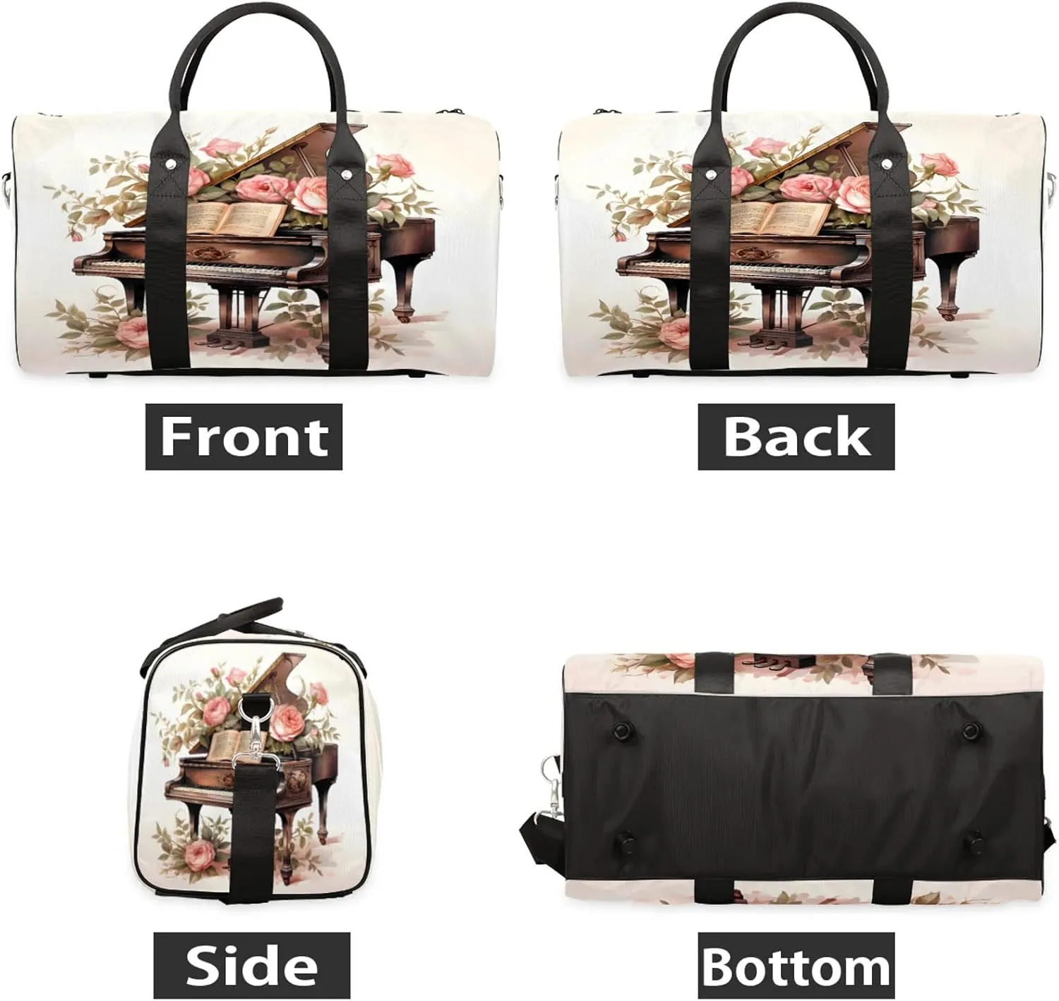 Piano Travel Duffle Bag, Sports Gym Bags for Women Men, Carry On Weekender Overnight Workout Airplane Trips Bag