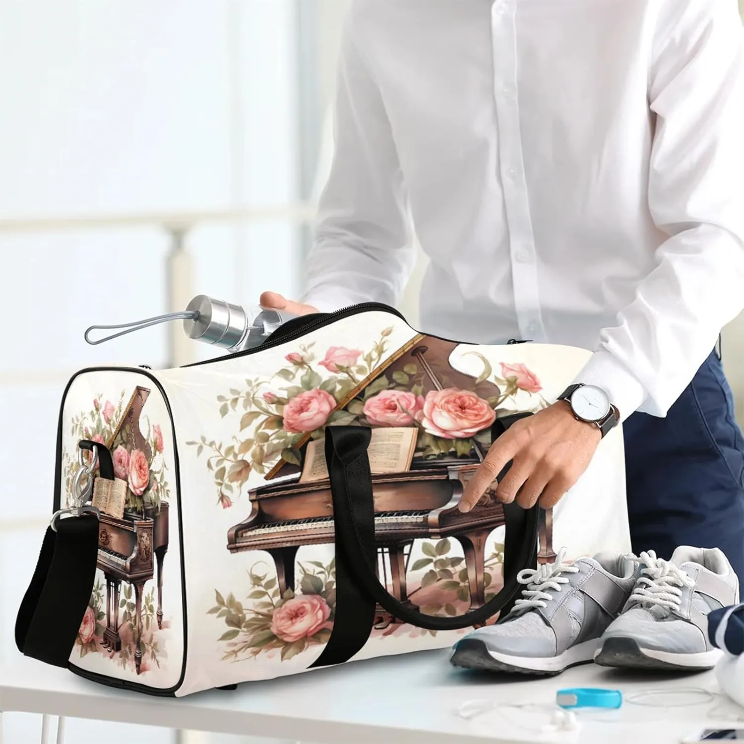 Piano Travel Duffle Bag, Sports Gym Bags for Women Men, Carry On Weekender Overnight Workout Airplane Trips Bag