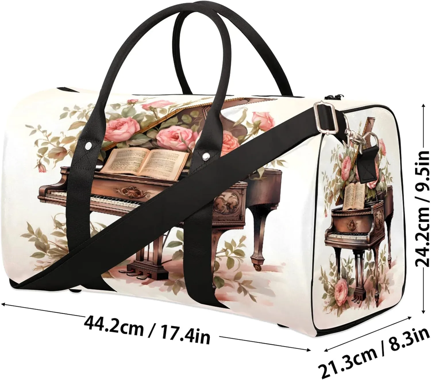 Piano Travel Duffle Bag, Sports Gym Bags for Women Men, Carry On Weekender Overnight Workout Airplane Trips Bag