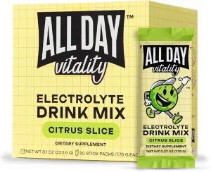 Pickleball Electrolyte Powder Packets | No Sugar, Non-GMO | 30 Drink Sticks (Citrus Slice)