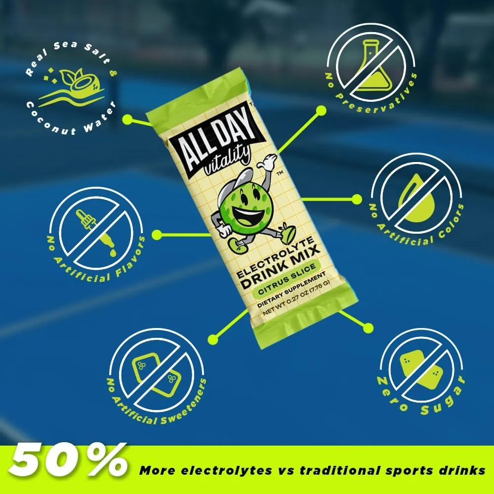 Pickleball Electrolyte Powder Packets | No Sugar, Non-GMO | 30 Drink Sticks (Citrus Slice)