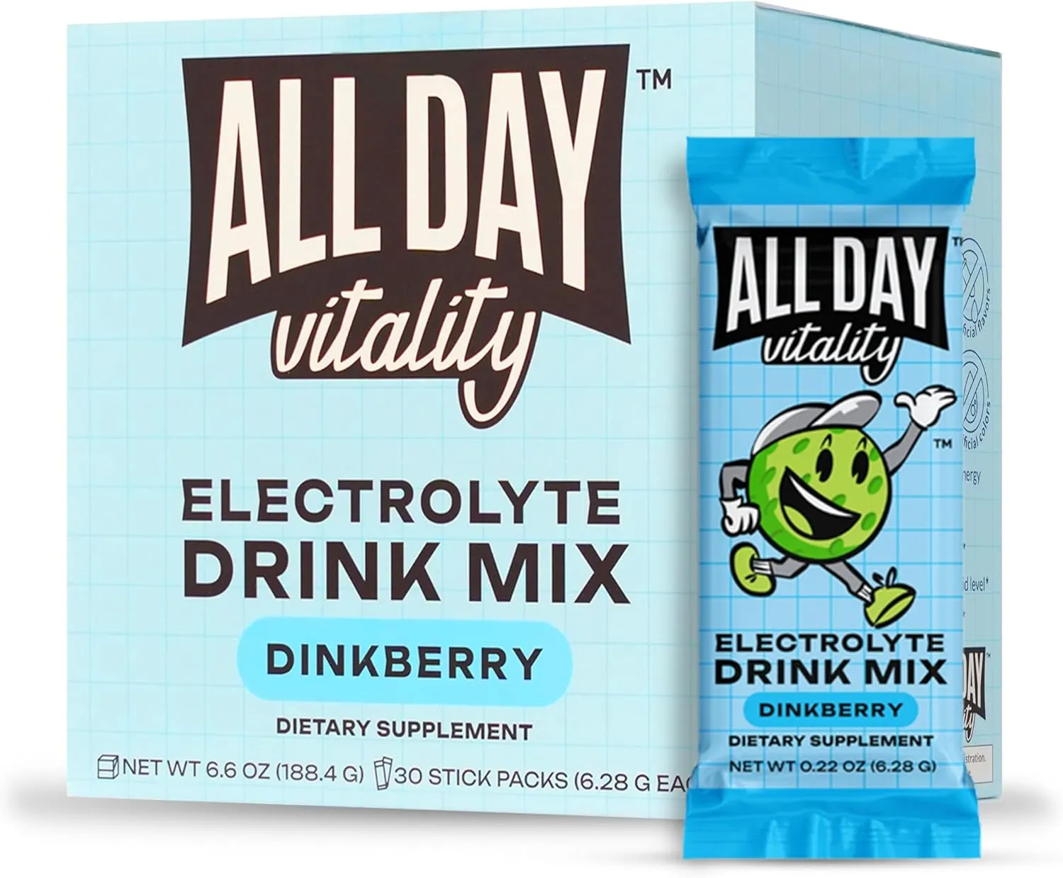 Pickleball Electrolyte Powder Packets | No Sugar, Non-GMO | 30 Drink Sticks (Dinkberry)