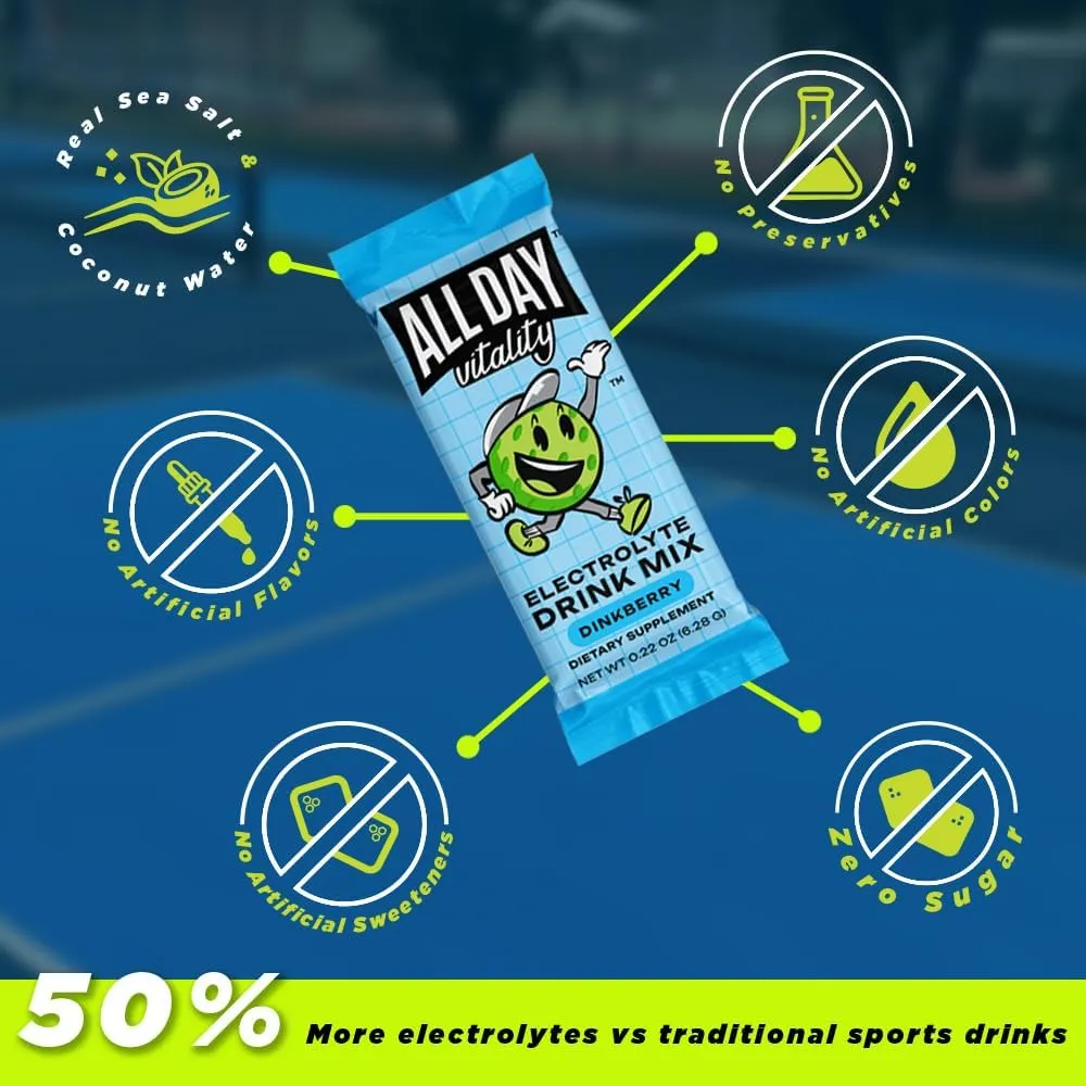 Pickleball Electrolyte Powder Packets | No Sugar, Non-GMO | 30 Drink Sticks (Dinkberry)