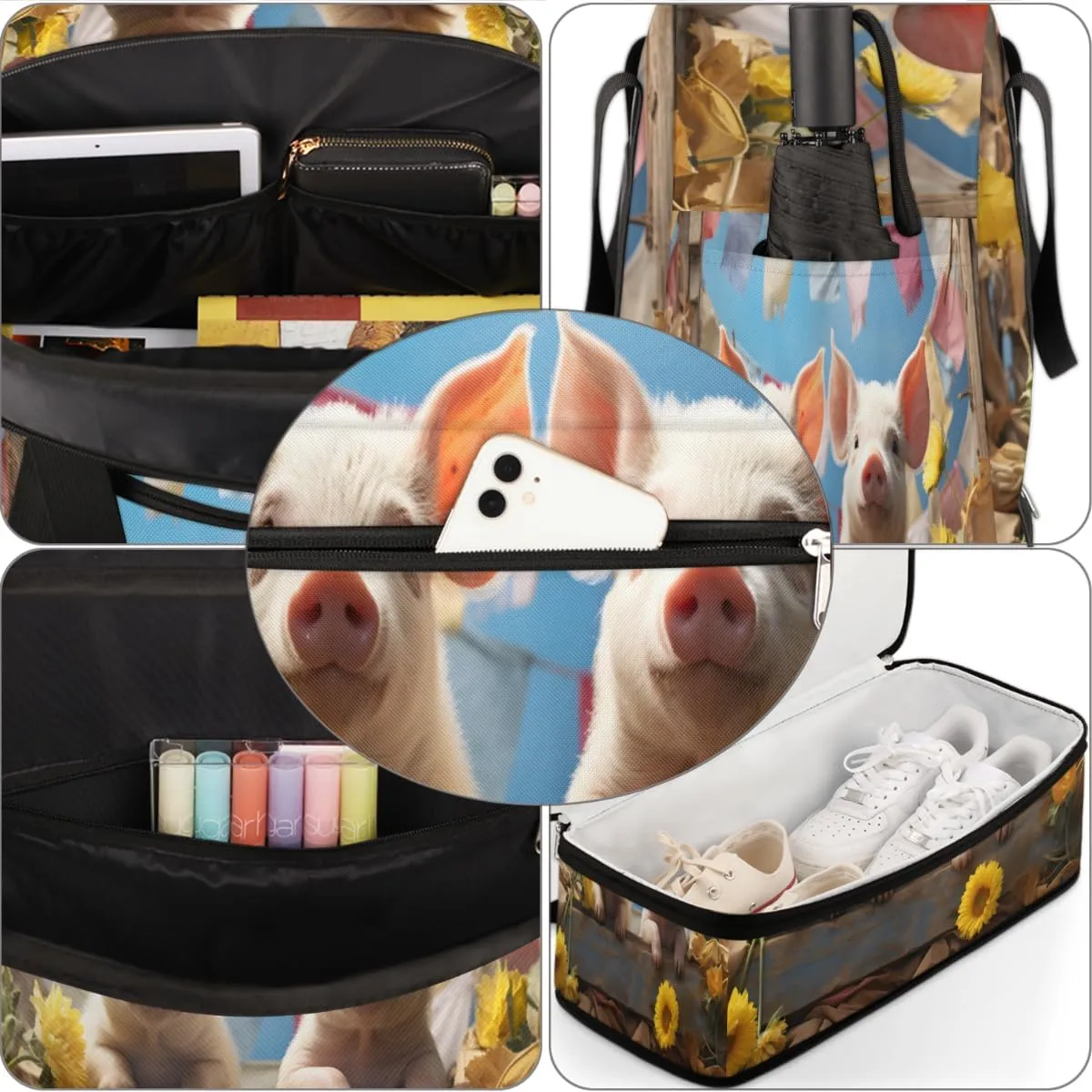 Pig Prints Foldable Travel Duffel Bag Overnight Weekender Bag with Shoes Compartment Sports Gym Bag for Men Women