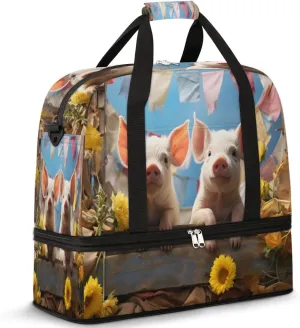 Pig Prints Foldable Travel Duffel Bag Overnight Weekender Bag with Shoes Compartment Sports Gym Bag for Men Women