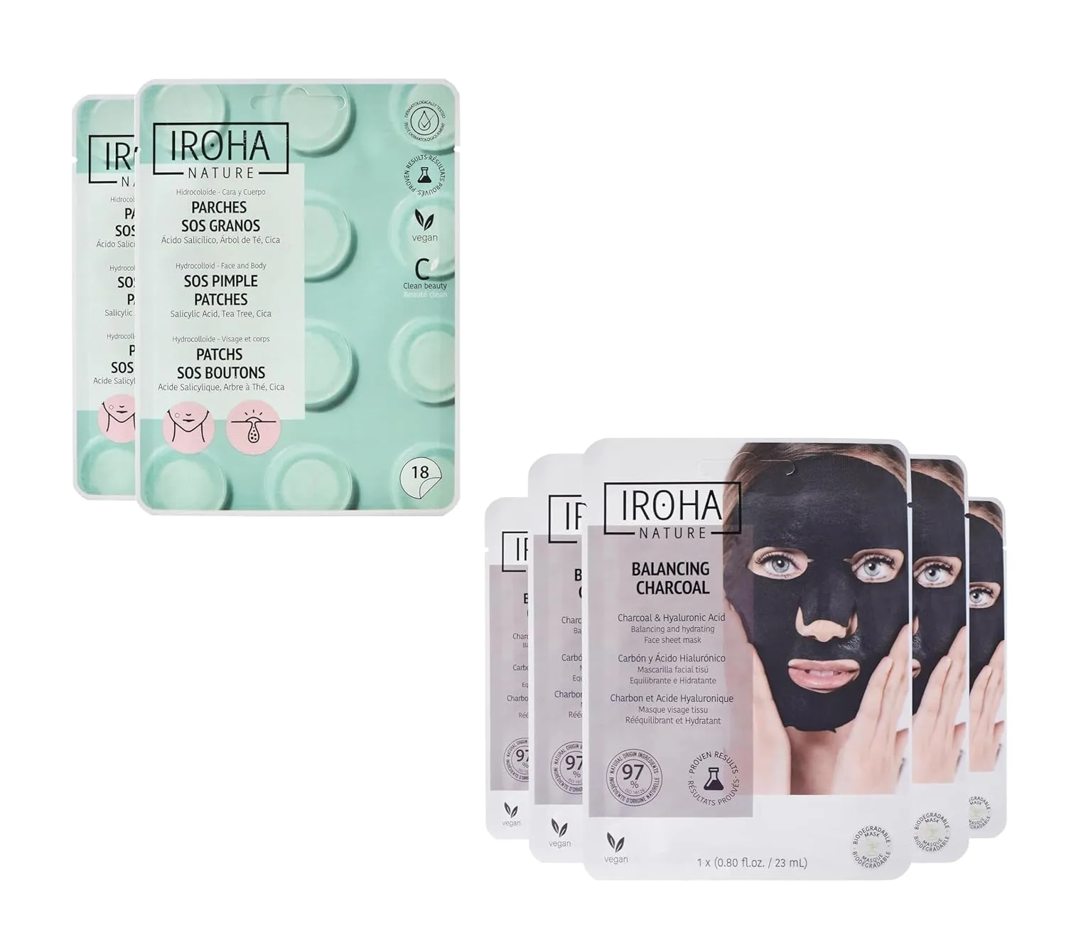 Pimple Patches (36 Patches in 2 Packs)   Facial Charcoal Sheet Mask (5 Masks) - Salicylic Acid Blackhead Pimple Patches and Face Mask for Skin Care with Activated Charcoal - (Total Bundle 7 pieces)