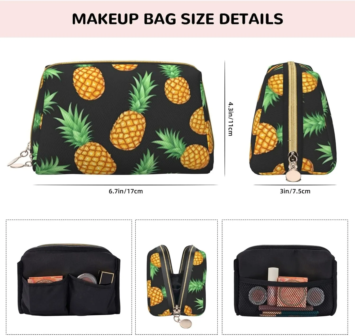 Pineapple Toiletry Pouch, Travel-Friendly Makeup Organizer For Makeup Brushes, Lipsticks