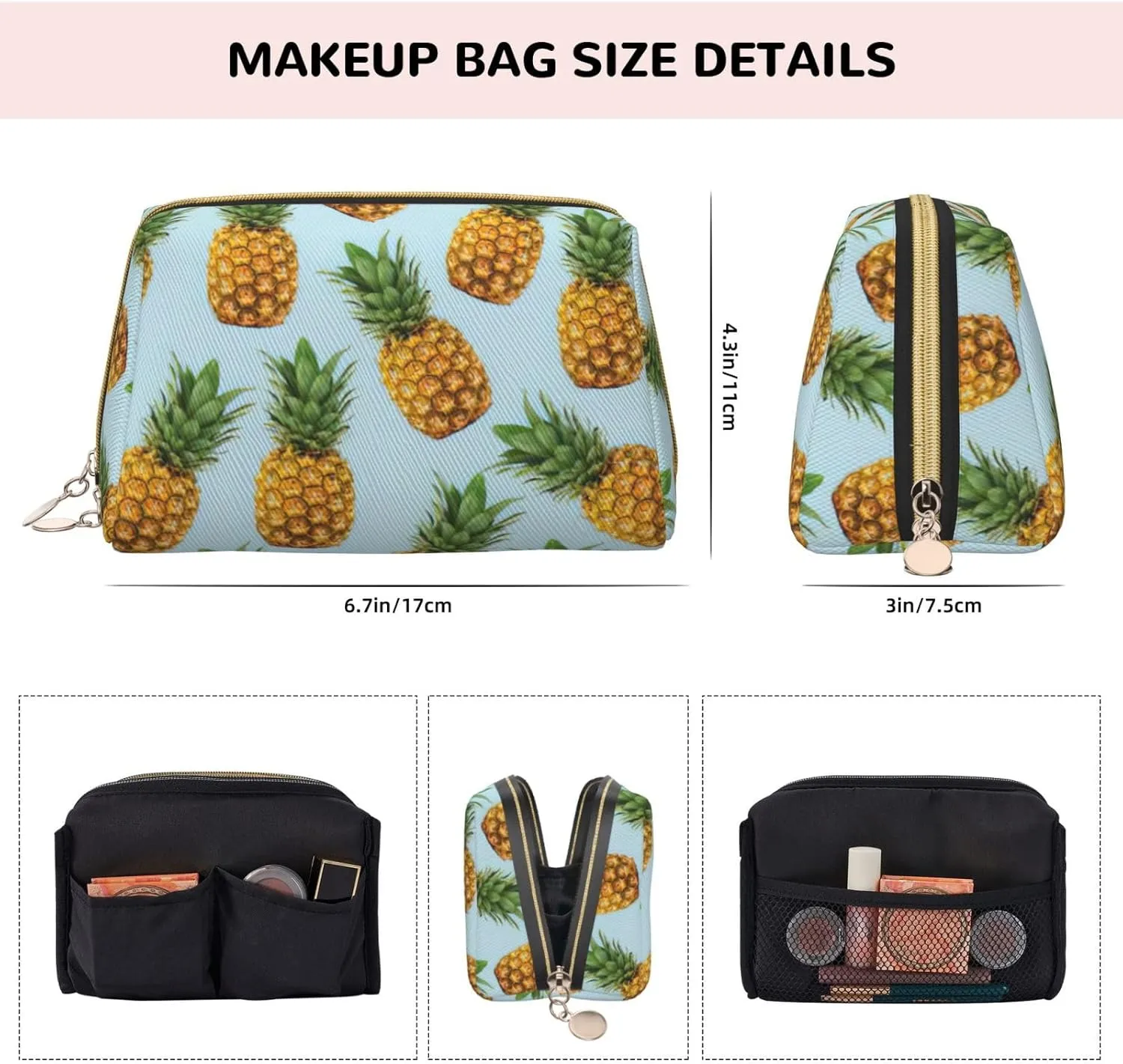 Pineapple. Toiletry Pouch, Travel-Friendly Makeup Organizer For Makeup Brushes, Lipsticks