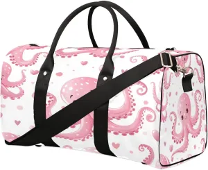 Pink Octopus Travel Duffel Bag for Women Men Foldable Sport Gym Tote Bag Lightweight Waterproof Weekender Overnight Bag for Weekend Holiday Gym Swim Yoga