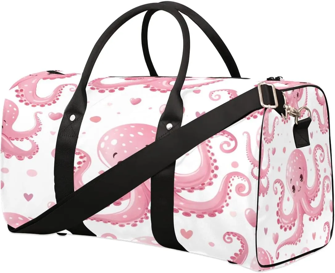 Pink Octopus Travel Duffel Bag for Women Men Foldable Sport Gym Tote Bag Lightweight Waterproof Weekender Overnight Bag for Weekend Holiday Gym Swim Yoga