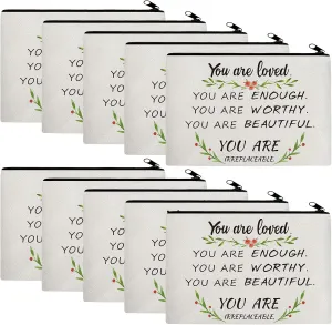 Pinkunn 10 Pcs Inspirational Cosmetic Bag for Girls CNA Week Gifts Bulk You Are Loved You Are Enough Case Cosmetic Bag Positive Toiletry Bag Gift for Women Sister(You Are Loved)