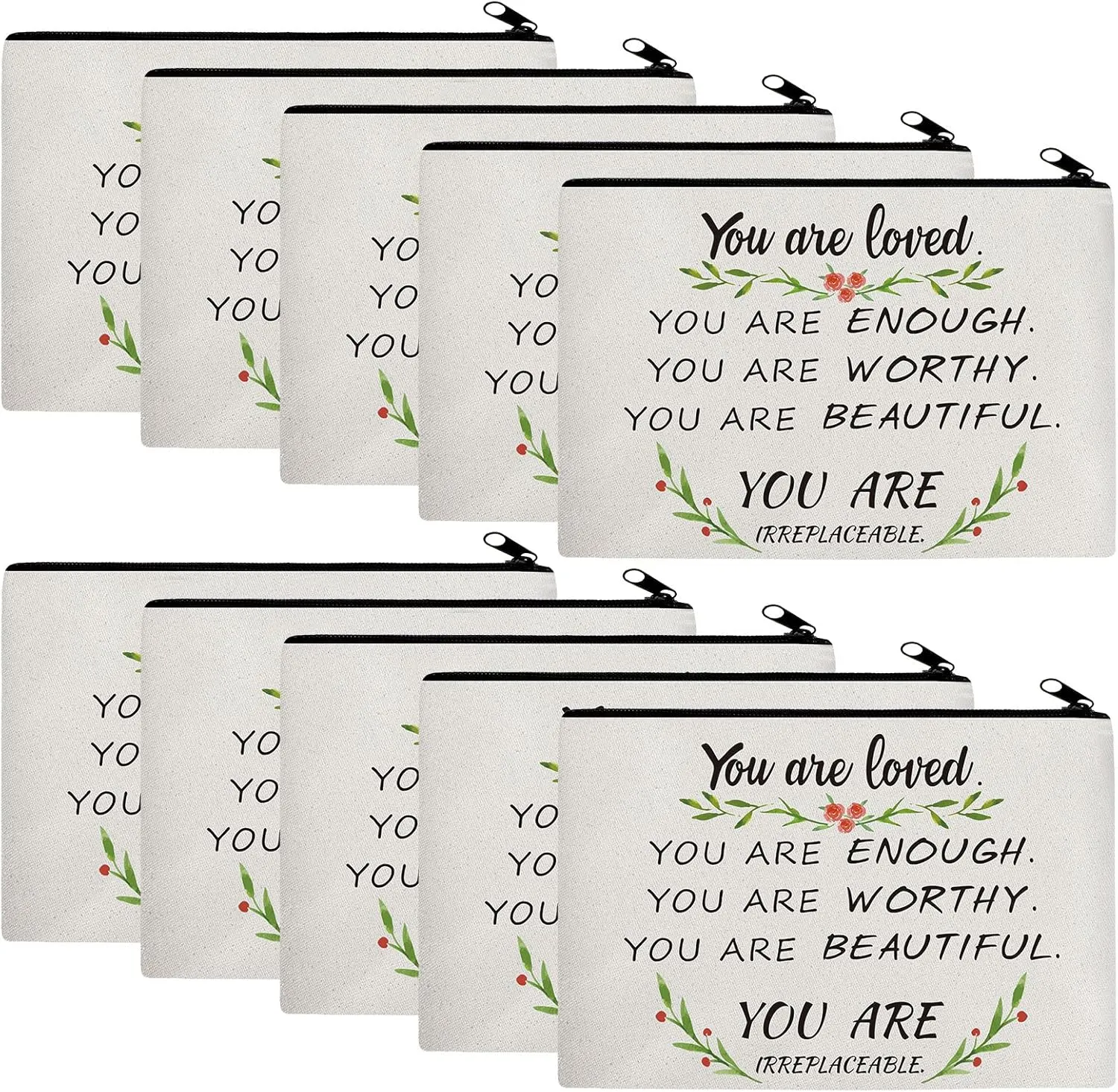 Pinkunn 10 Pcs Inspirational Cosmetic Bag for Girls CNA Week Gifts Bulk You Are Loved You Are Enough Case Cosmetic Bag Positive Toiletry Bag Gift for Women Sister(You Are Loved)