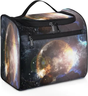 Planet Meteorite Universe The Wash and Makeup Bag, Travel Makeup Organizer Bag Cosmetic Cases Toiletry Bags with Zipper Pocket and Handle，Portable Wash Bag for Women Ladies Men Girls