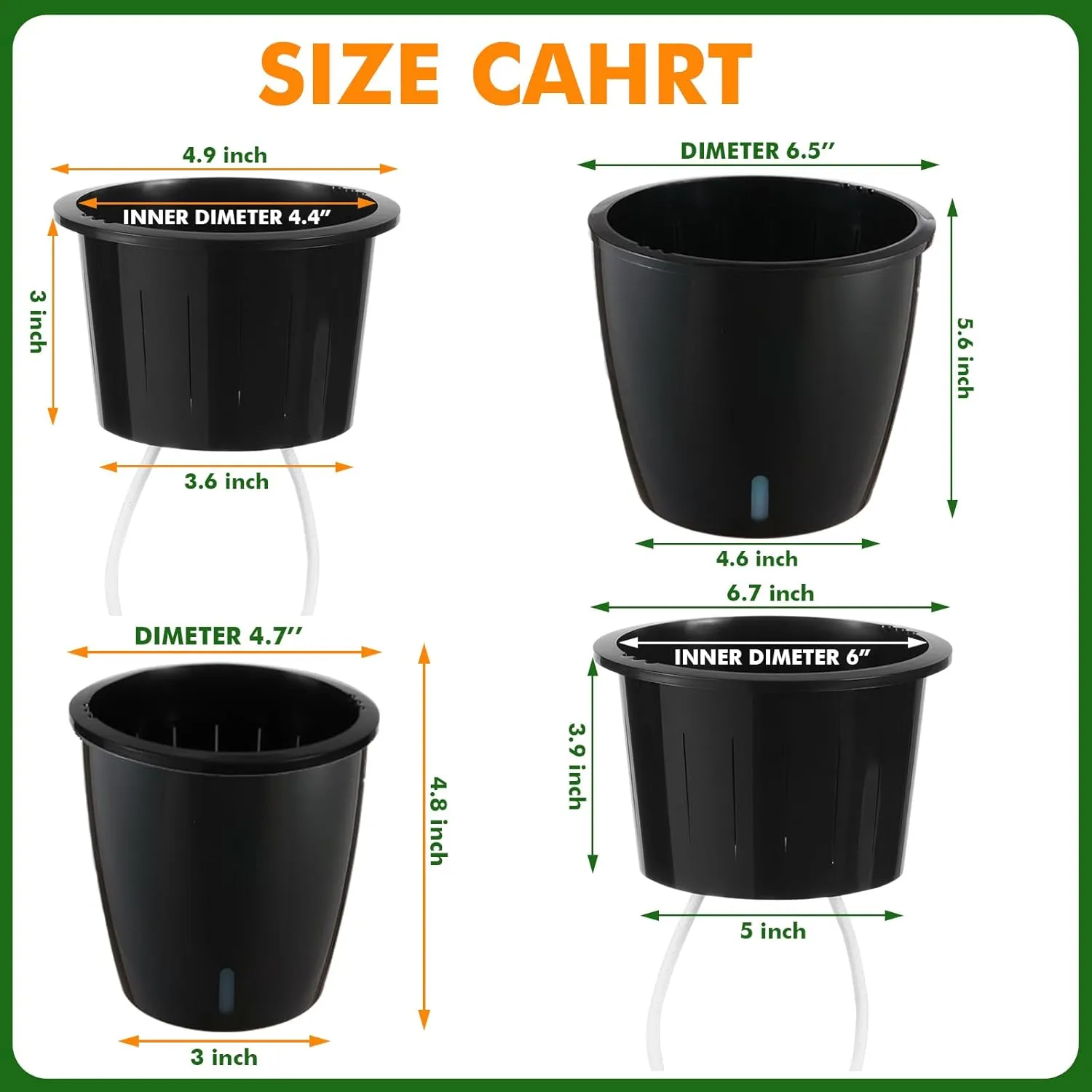 Planterhoma 6.7 Inch Self Watering Pots for Indoor Plants, 8 Packs Self Watering Planters for Orchid, Spider Plant, Devil's Ivy & African Violet, Water Indicator & Black Wick Pots, Black
