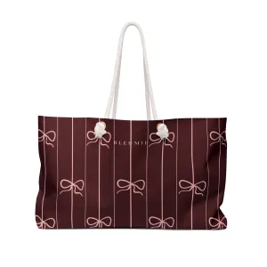 Plum Striped Bow Weekender Tote Bag