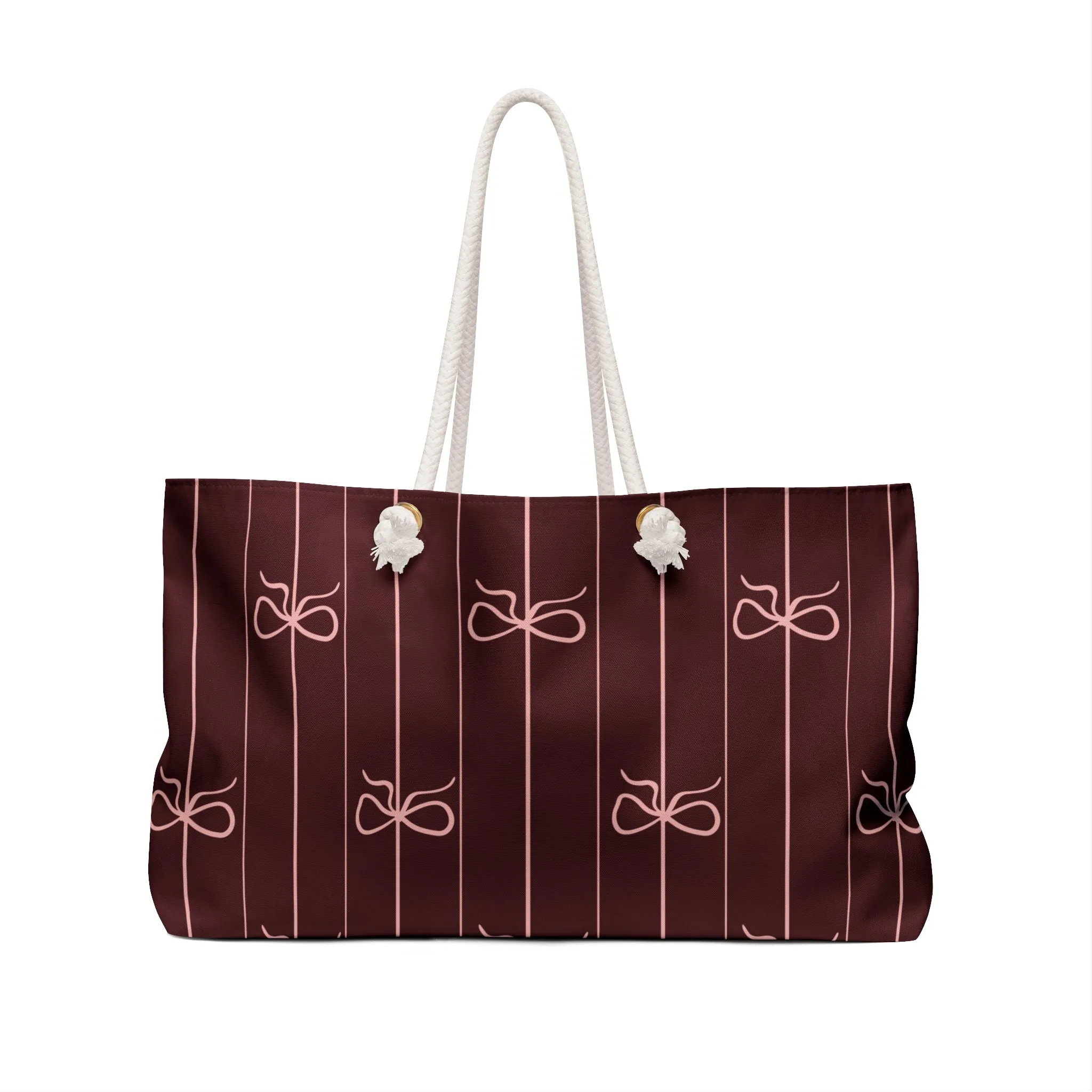 Plum Striped Bow Weekender Tote Bag