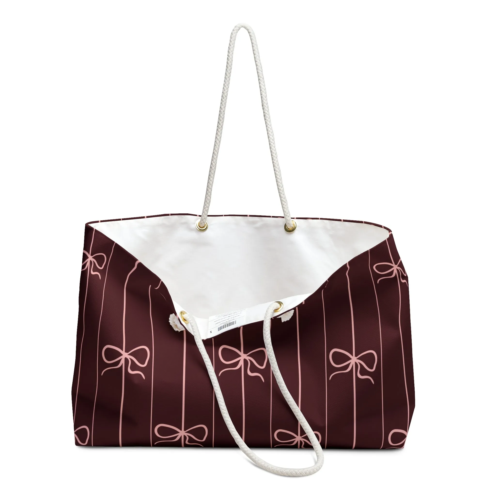 Plum Striped Bow Weekender Tote Bag