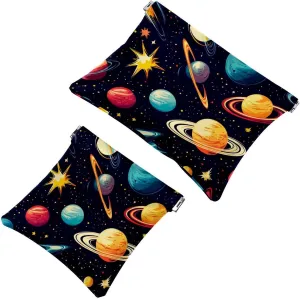 Pocket Cosmetic Bag Squeeze Top, Cosmos Planets Comets Night Sky Galaxy Pattern Waterproof Travel Makeup Bag for Purse, Portable Mini Makeup Pouch No Zipper for Women