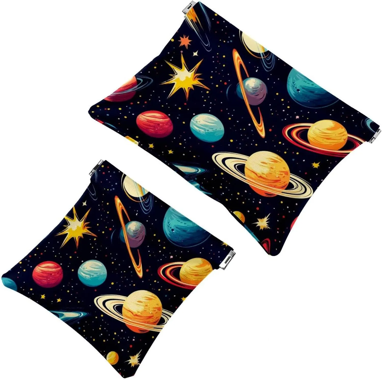 Pocket Cosmetic Bag Squeeze Top, Cosmos Planets Comets Night Sky Galaxy Pattern Waterproof Travel Makeup Bag for Purse, Portable Mini Makeup Pouch No Zipper for Women
