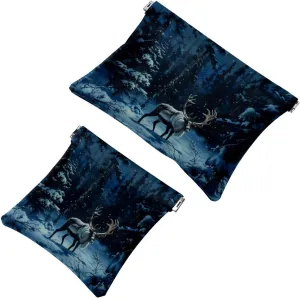 Pocket Cosmetic Bag Squeeze Top, Snow Caribou Tree Forest Night Waterproof Travel Makeup Bag for Purse, Portable Mini Makeup Pouch No Zipper for Women
