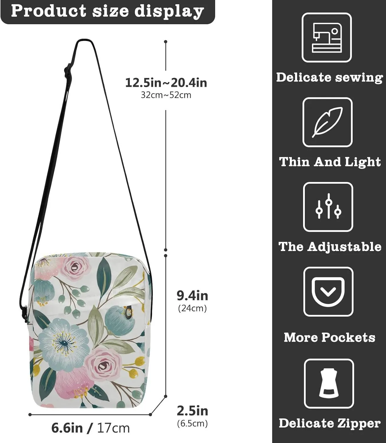 Poeticcity Crossbody Phone Bag, Small Messenger Shoulder Bag, Cash Handbag Wallet Purse
