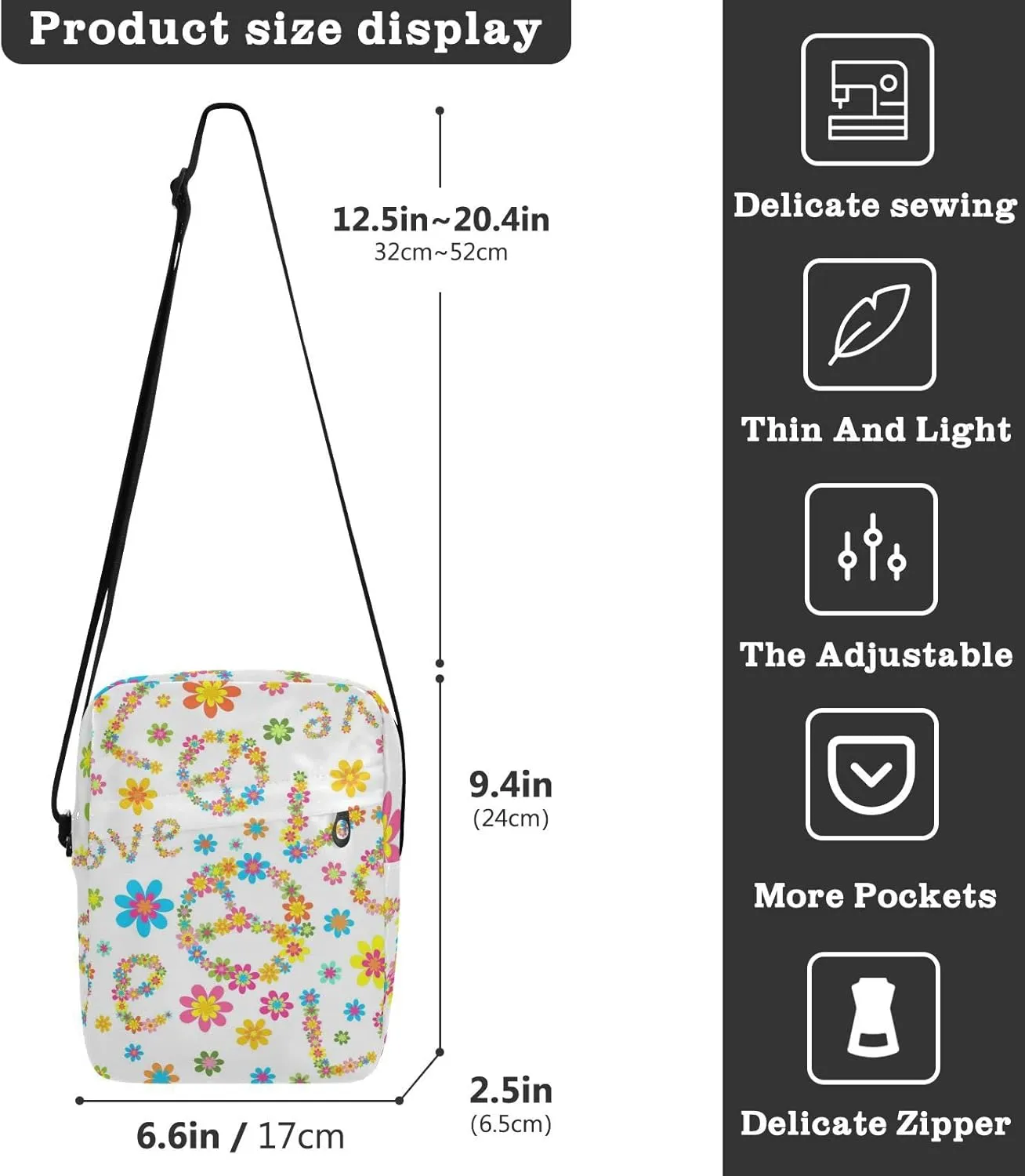 Poeticcity Crossbody Phone Bag, Small Messenger Shoulder Bag, Cash Handbag Wallet Purse
